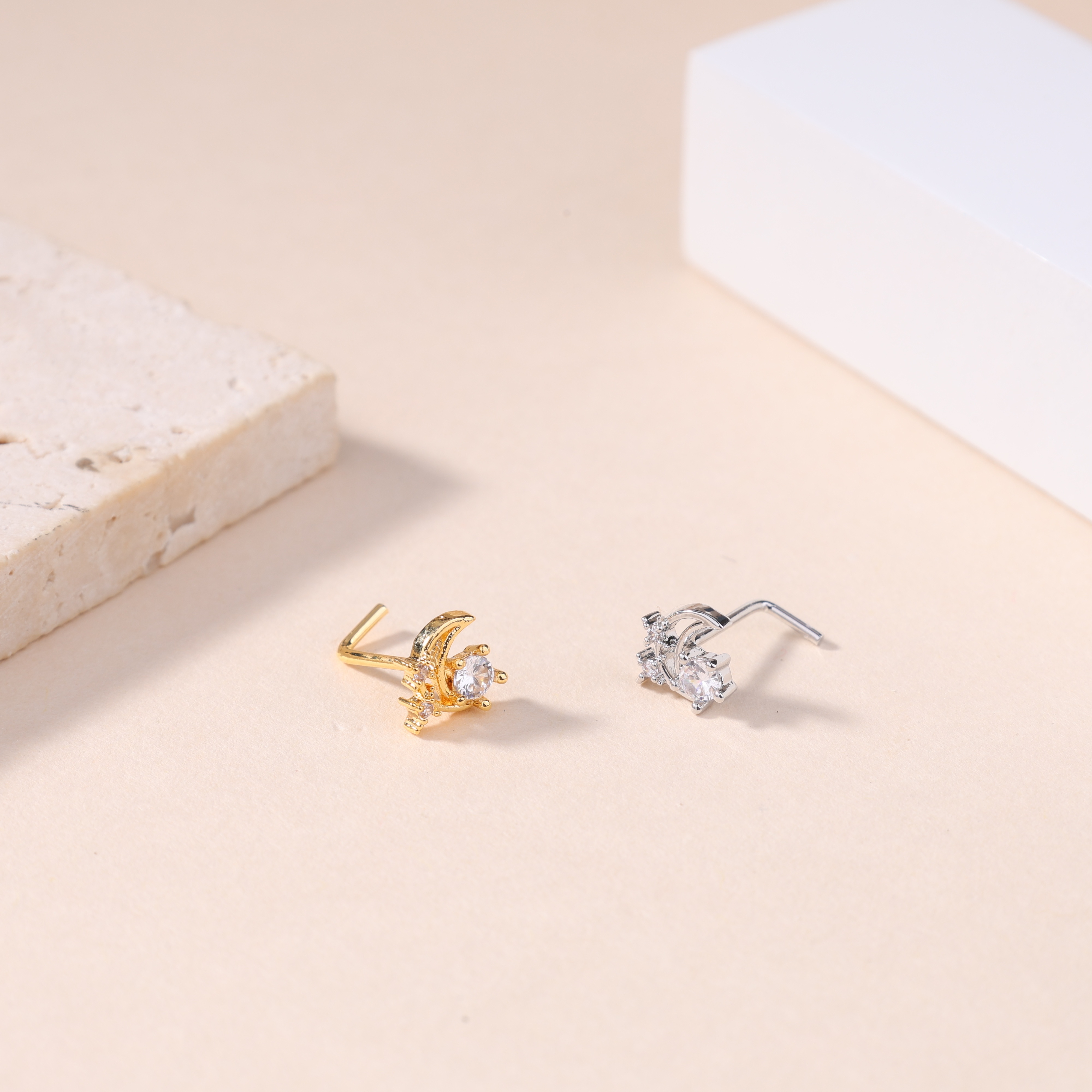 Crystal Zirconia Nose Stud Moon Shape Men Women